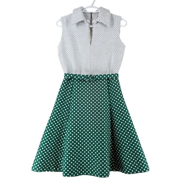 Vtg Saks Fifth Avenue Dress w Matching Jacket Green White Polka Dot Sleeveless N - Picture 3 of 10